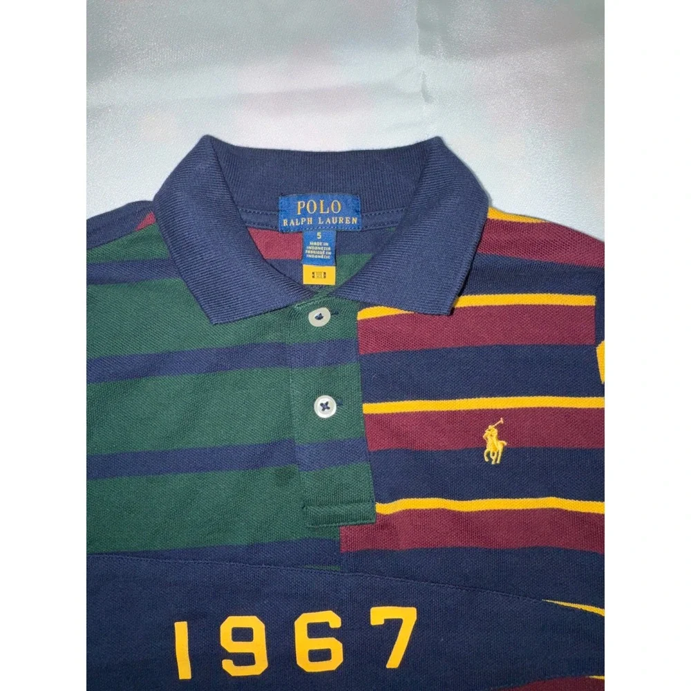 Polo Ralph Lauren Kids Multi Color Block Striped 1967 Polo Shirt Size 5